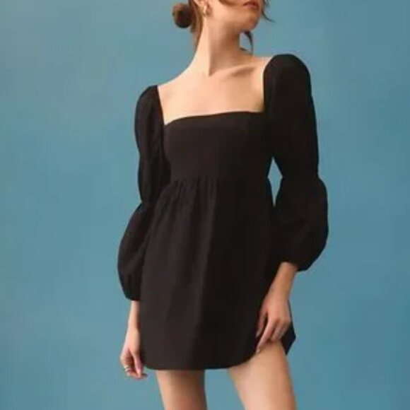 Reformation Michaela Cotton Mini Dress Sz4 Black - Picture 3 of 8